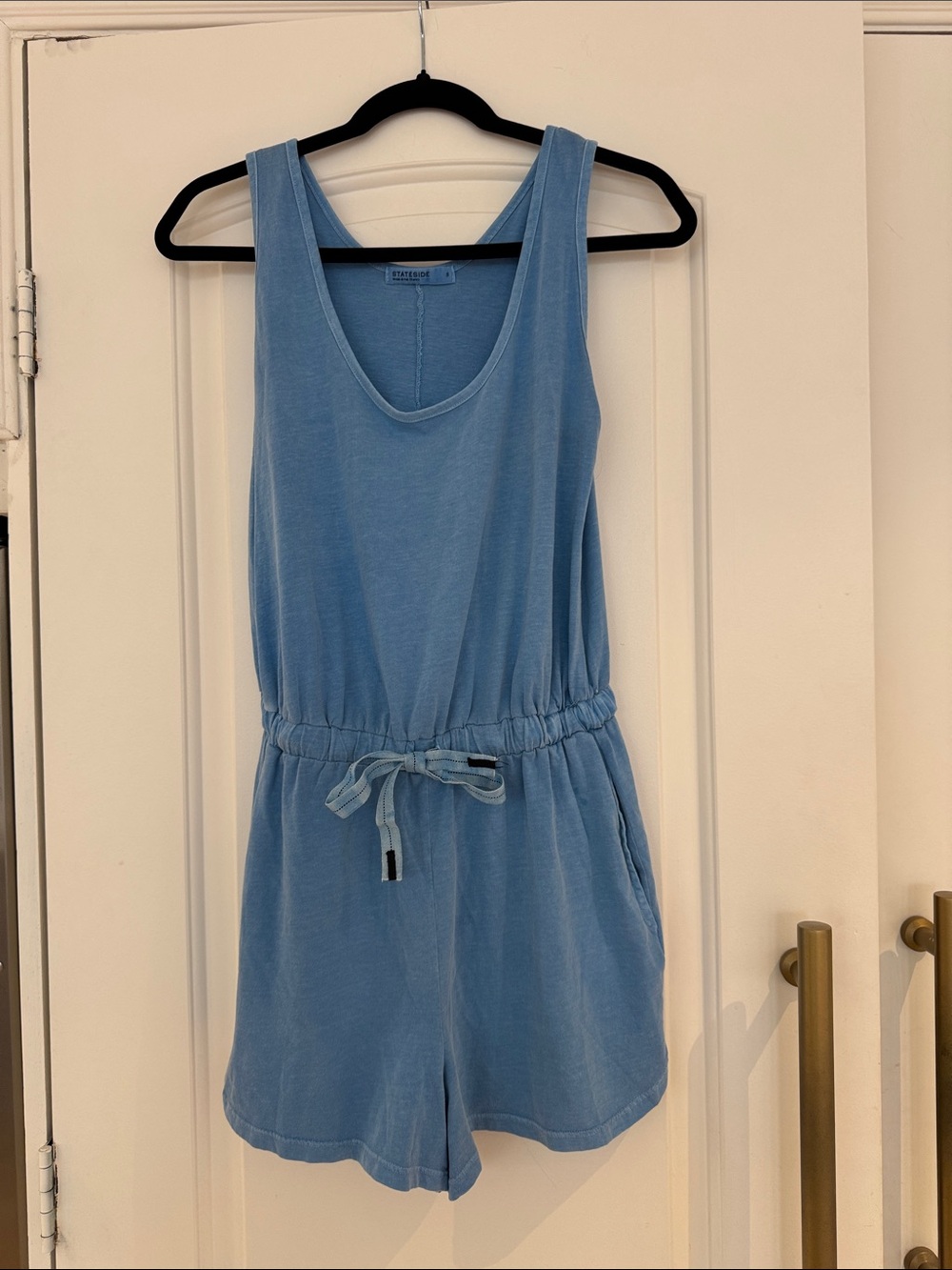 Stateside Light Blue Tank Romper with Drawstring